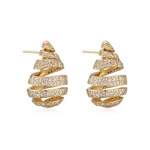 Goldtone Spiral Pave Crystal Hoop Earrings - Women